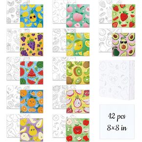 12 Pcs Pre Drawn Canvas Pre Printed Canvas Set Printed to Paint Set Theme Painting for Sip and Paint Party Favor DIY Virtual Party Birthday Gifts for Adults (Cute Fruit)
