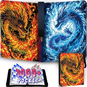1008 Card Binder 9 Pocket, 3-Ring Trading Card Binder with 56 Page Removable Sleeves, High Storage Trading Card Holder Collection Card Album Carrying Organizer Case for MTG TCG Cards-Fire Dragon