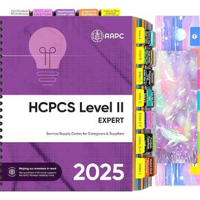علامات تبويب الفهرس لـ HCPCS المستوى II Expert 2025 إصدار AAPC ، 96 علامات تبويب مغلفة مشفرة بالألوان ، 57 إرشادات دفتر كود HCPCS الهامة ، 14 علامات تبويب أعلى ، 25 علامات تبويب فارغة ، بطاقة محاذاة 2 (كتاب غير متضمن)