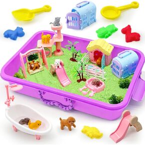 Pet Sensory Bin Sandbox ، Cat and Dog Play Sand Kit for Kids ، Pet Play مجموعة مع رمال حسية قابلة للملاحظة ، لعبة Pet Care Center لعبة التظاهر بلعب هدايا لعبة الشاطئ للأولاد والبنات الصغار 3 4 5 6