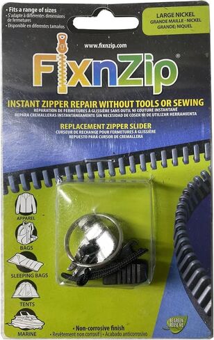 FixNZip Medium Black Nickel Zipper Repair Kit | Universal No-Sew Slider Replacement for Jackets, Sleeping Bags, Tents, and Duffel Bags | Instant and Reusable Zipper Repair Tool | Sizes 5-7 in Kuwait