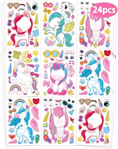 24 جهاز كمبيوتر يصنع ورقة ملصقات Unicorn الخاصة بك ، و Unicorn Party Favors Face Face Face for Kids Girls Choilers Crafts Bags Party Party Ford in Kuwait