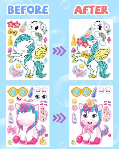 24 جهاز كمبيوتر يصنع ورقة ملصقات Unicorn الخاصة بك ، و Unicorn Party Favors Face Face Face for Kids Girls Choilers Crafts Bags Party Party Ford in Kuwait