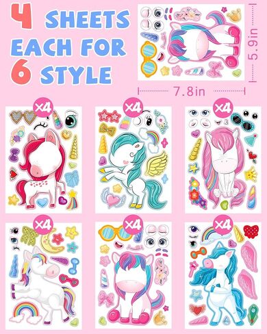 24 جهاز كمبيوتر يصنع ورقة ملصقات Unicorn الخاصة بك ، و Unicorn Party Favors Face Face Face for Kids Girls Choilers Crafts Bags Party Party Ford in Kuwait