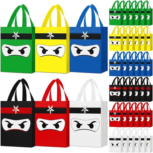Locmeo 24 Pcs Ninja Party Favors Bag Reusable Non Woven Color Ninja Gifts Bags with Handles Ninja Themed Goodie Treat Candy Bags for Kids Birthday Party Supplies in Kuwait