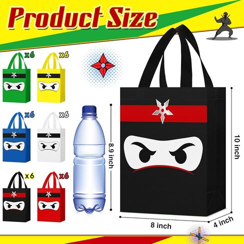 Locmeo 24 Pcs Ninja Party Favors Bag Reusable Non Woven Color Ninja Gifts Bags with Handles Ninja Themed Goodie Treat Candy Bags for Kids Birthday Party Supplies in Kuwait
