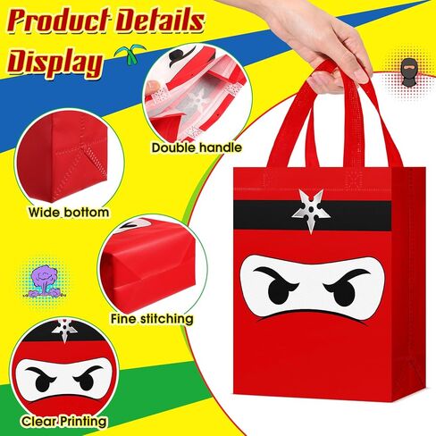 Locmeo 24 Pcs Ninja Party Favors Bag Reusable Non Woven Color Ninja Gifts Bags with Handles Ninja Themed Goodie Treat Candy Bags for Kids Birthday Party Supplies in Kuwait