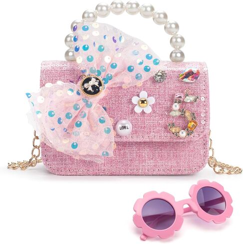 Toddler Purse for Girls Aged 2-8 - Pink Kids Crossbody Bag with Sunglasses - Girls Handbags for Tea Parties, Family Outings - Stylish Princess Design in Kuwait