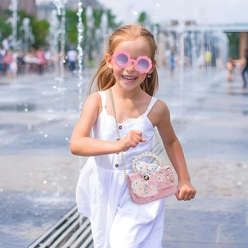 Toddler Purse for Girls Aged 2-8 - Pink Kids Crossbody Bag with Sunglasses - Girls Handbags for Tea Parties, Family Outings - Stylish Princess Design in Kuwait