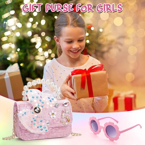 Toddler Purse for Girls Aged 2-8 - Pink Kids Crossbody Bag with Sunglasses - Girls Handbags for Tea Parties, Family Outings - Stylish Princess Design in Kuwait