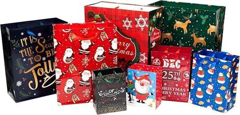24 PCS Christmas Gift Bags Assortment, Featuring Snowflake, Reindeer, Christmas Tree, Santa Claus with Gifts Holiday Designs – Perfect for Festive Wrapping, 6 X-Large, 6 Large, 6 Medium, 6 Small in Saudi Arabia