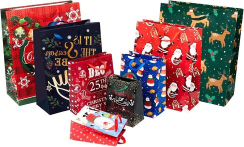 24 PCS Christmas Gift Bags Assortment, Featuring Snowflake, Reindeer, Christmas Tree, Santa Claus with Gifts Holiday Designs – Perfect for Festive Wrapping, 6 X-Large, 6 Large, 6 Medium, 6 Small in Saudi Arabia