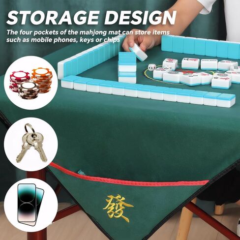 Mahjong mat,a large-sized handmade embroidered mahjong mat,suitable for poker,board games,card games,dominoes,and other games.It is a noise-reducing and anti-slip mahjong mat (43.3x43.3 inches green) in Saudi Arabia
