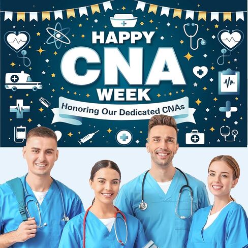 Happy CNA Week Decorations - BANDER CNA Week Banner 70.87 "× 45.3" ، لافتة تقدير CNA لمساعدي الممرضات ، خلفية حفلة المكتب الطبي للاحتفال CNA in Kuwait