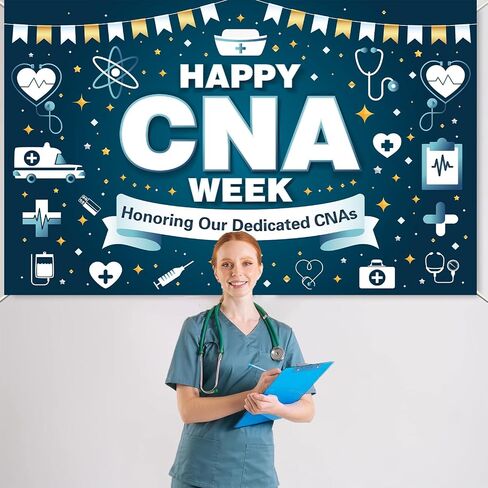 Happy CNA Week Decorations - BANDER CNA Week Banner 70.87 "× 45.3" ، لافتة تقدير CNA لمساعدي الممرضات ، خلفية حفلة المكتب الطبي للاحتفال CNA in Kuwait