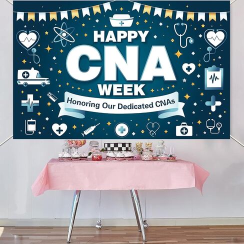 Happy CNA Week Decorations - BANDER CNA Week Banner 70.87 "× 45.3" ، لافتة تقدير CNA لمساعدي الممرضات ، خلفية حفلة المكتب الطبي للاحتفال CNA in Kuwait