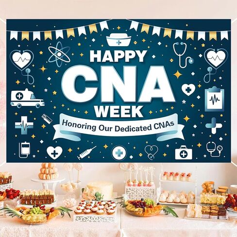Happy CNA Week Decorations - BANDER CNA Week Banner 70.87 "× 45.3" ، لافتة تقدير CNA لمساعدي الممرضات ، خلفية حفلة المكتب الطبي للاحتفال CNA in Kuwait