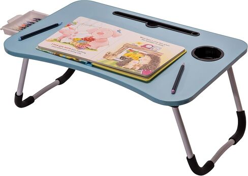 OHAHO Laptop Bed Desk, Foldable Lap Table with Cup Holder, Tablet Slot, Portable Stand for Working, Writing, Drawing (Blue) in Saudi Arabia