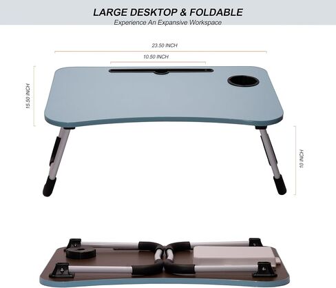 OHAHO Laptop Bed Desk, Foldable Lap Table with Cup Holder, Tablet Slot, Portable Stand for Working, Writing, Drawing (Blue) in Saudi Arabia