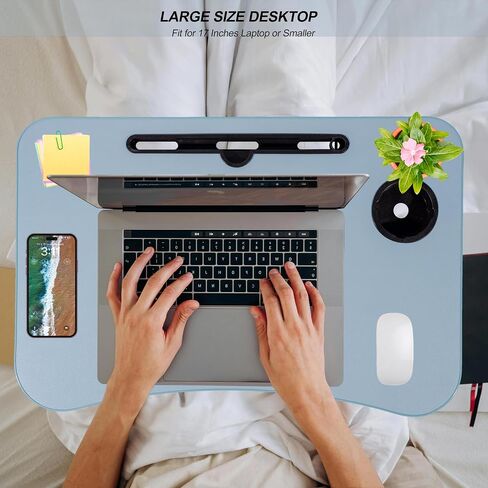 OHAHO Laptop Bed Desk, Foldable Lap Table with Cup Holder, Tablet Slot, Portable Stand for Working, Writing, Drawing (Blue) in Saudi Arabia