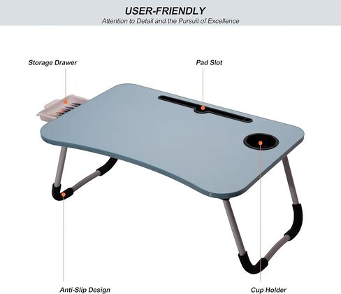 OHAHO Laptop Bed Desk, Foldable Lap Table with Cup Holder, Tablet Slot, Portable Stand for Working, Writing, Drawing (Blue) in Saudi Arabia