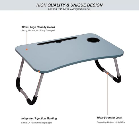 OHAHO Laptop Bed Desk, Foldable Lap Table with Cup Holder, Tablet Slot, Portable Stand for Working, Writing, Drawing (Blue) in Saudi Arabia