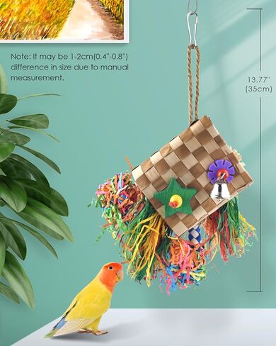 Bissap Bird Chew Toys, Parrot Foraging Shredder Natural Palm Frond Woven Bag Hanging Cage Toy with Chewing Treats for Conure Budgie Cockatiel Cockatoos and Similar Sized Pet Birds in Kuwait