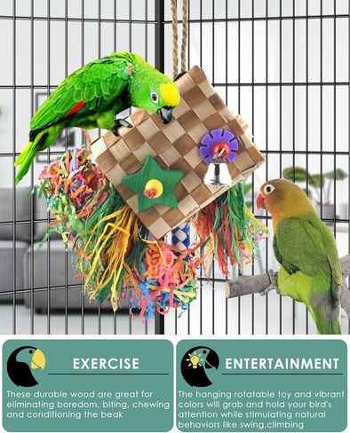Bissap Bird Chew Toys, Parrot Foraging Shredder Natural Palm Frond Woven Bag Hanging Cage Toy with Chewing Treats for Conure Budgie Cockatiel Cockatoos and Similar Sized Pet Birds in Kuwait