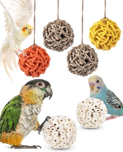 Bissap Bird Chew Toys, Parrot Foraging Shredder Natural Palm Frond Woven Bag Hanging Cage Toy with Chewing Treats for Conure Budgie Cockatiel Cockatoos and Similar Sized Pet Birds in Saudi Arabia