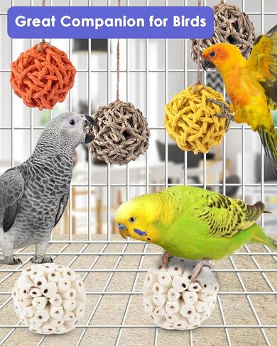 Bissap Bird Chew Toys, Parrot Foraging Shredder Natural Palm Frond Woven Bag Hanging Cage Toy with Chewing Treats for Conure Budgie Cockatiel Cockatoos and Similar Sized Pet Birds in Saudi Arabia