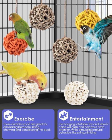 Bissap Bird Chew Toys, Parrot Foraging Shredder Natural Palm Frond Woven Bag Hanging Cage Toy with Chewing Treats for Conure Budgie Cockatiel Cockatoos and Similar Sized Pet Birds in Saudi Arabia