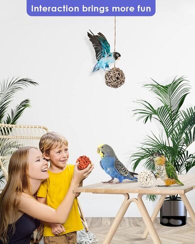 Bissap Bird Chew Toys, Parrot Foraging Shredder Natural Palm Frond Woven Bag Hanging Cage Toy with Chewing Treats for Conure Budgie Cockatiel Cockatoos and Similar Sized Pet Birds in Saudi Arabia