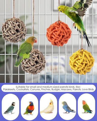 Bissap Bird Chew Toys, Parrot Foraging Shredder Natural Palm Frond Woven Bag Hanging Cage Toy with Chewing Treats for Conure Budgie Cockatiel Cockatoos and Similar Sized Pet Birds in Saudi Arabia