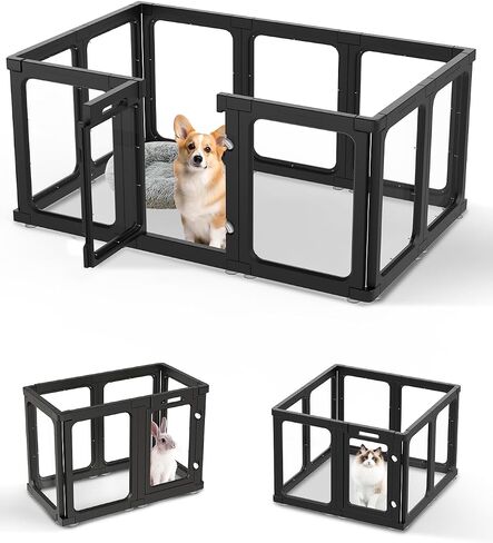 Dog Playpen, Clear Acrylic Plastic Puppy Playpen Indoor, Pet Pen for Puppy Cat Bunny, Transparent Easy Assemble Foldable Whelping Box for Dogs, Puppy Playpen with Gate (23.6" Height, 10PCS) in Saudi Arabia