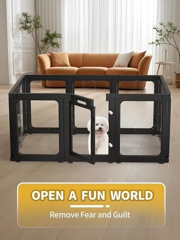 Dog Playpen, Clear Acrylic Plastic Puppy Playpen Indoor, Pet Pen for Puppy Cat Bunny, Transparent Easy Assemble Foldable Whelping Box for Dogs, Puppy Playpen with Gate (23.6" Height, 10PCS) in Saudi Arabia