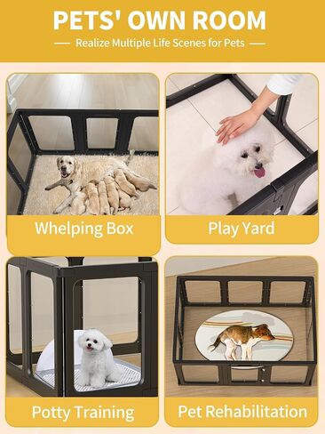 Dog Playpen, Clear Acrylic Plastic Puppy Playpen Indoor, Pet Pen for Puppy Cat Bunny, Transparent Easy Assemble Foldable Whelping Box for Dogs, Puppy Playpen with Gate (23.6" Height, 10PCS) in Saudi Arabia