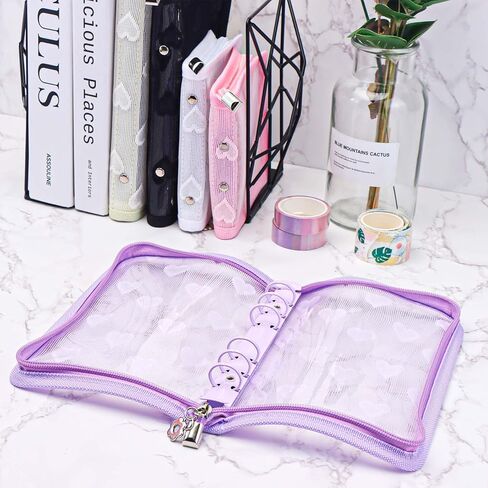 NatSumeBasics White A6 Binder Zipper Cash Envelope Wallet 6 Ring Lace Zip Budget Binders Cover for Journaling Planner (Zipper White, A6 Binder) in Kuwait