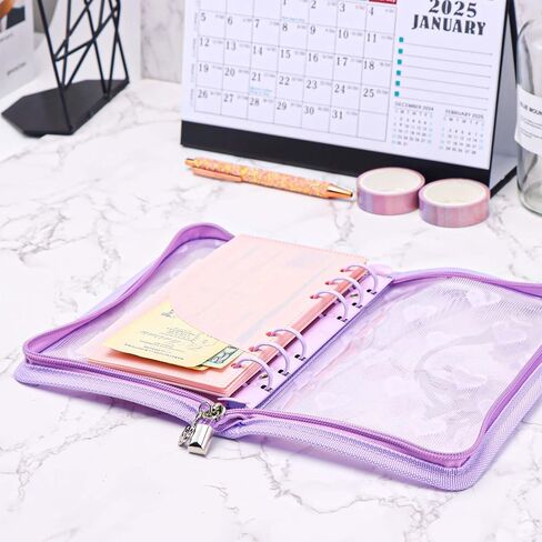 NatSumeBasics White A6 Binder Zipper Cash Envelope Wallet 6 Ring Lace Zip Budget Binders Cover for Journaling Planner (Zipper White, A6 Binder) in Kuwait