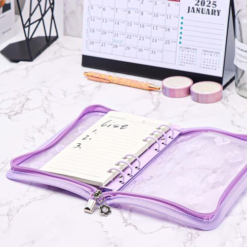 NatSumeBasics White A6 Binder Zipper Cash Envelope Wallet 6 Ring Lace Zip Budget Binders Cover for Journaling Planner (Zipper White, A6 Binder) in Kuwait