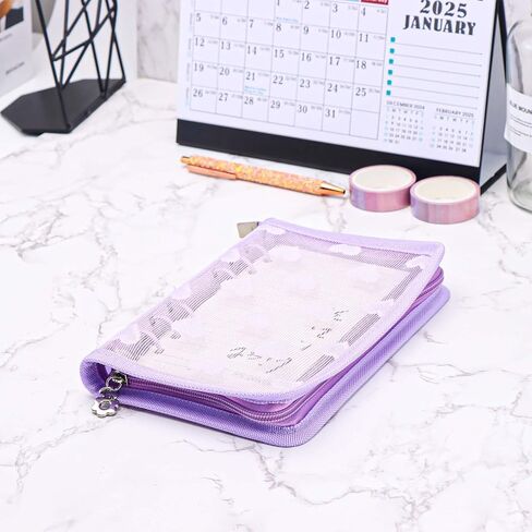 NatSumeBasics White A6 Binder Zipper Cash Envelope Wallet 6 Ring Lace Zip Budget Binders Cover for Journaling Planner (Zipper White, A6 Binder) in Kuwait