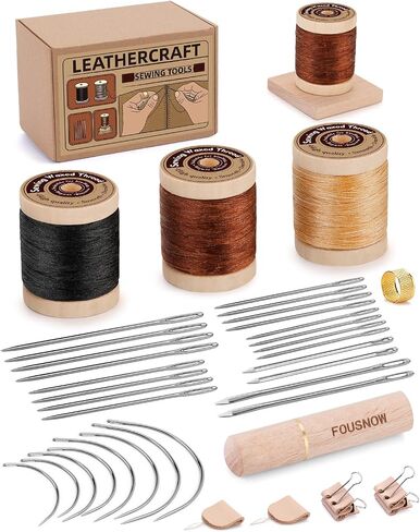 FOUSNOW Upholstery Repair Kit, Sewing Kit with Blue Sewing Threads, Professional Heavy Duty Sewing Kit for Home Repair Sewing Denim Clothes, Denim Bags, Jacket, Shoes, Wallets Crafts in Saudi Arabia