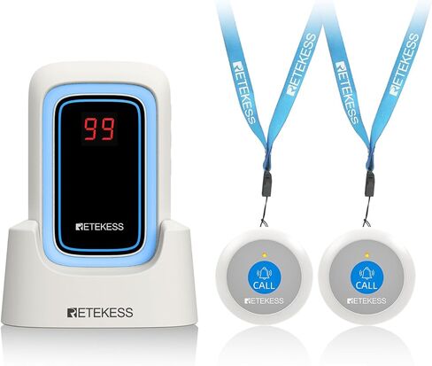 Retekess TH109 Caregiver Pager, Nurse Call Button, Low Battery Reminder, Adjustable Volume, 1 Host and Rechargeable Base 1 Call Bell for Elderly at Home, Patients in Kuwait