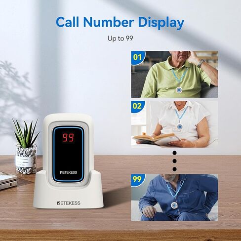 Retekess TH109 Caregiver Pager, Nurse Call Button, Low Battery Reminder, Adjustable Volume, 1 Host and Rechargeable Base 1 Call Bell for Elderly at Home, Patients in Kuwait