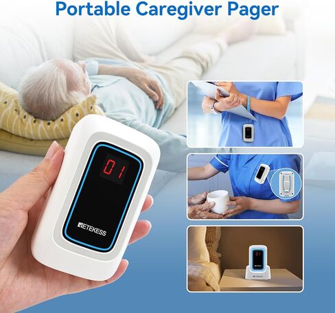 Retekess TH109 Caregiver Pager, Nurse Call Button, Low Battery Reminder, Adjustable Volume, 1 Host and Rechargeable Base 1 Call Bell for Elderly at Home, Patients in Kuwait