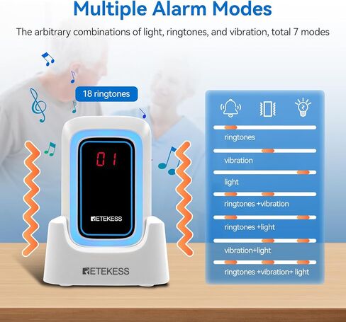 Retekess TH109 Caregiver Pager, Nurse Call Button, Low Battery Reminder, Adjustable Volume, 1 Host and Rechargeable Base 1 Call Bell for Elderly at Home, Patients in Kuwait
