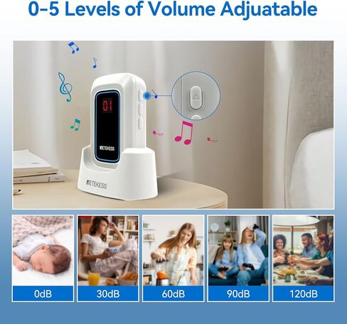 Retekess TH109 Caregiver Pager, Nurse Call Button, Low Battery Reminder, Adjustable Volume, 1 Host and Rechargeable Base 1 Call Bell for Elderly at Home, Patients in Kuwait