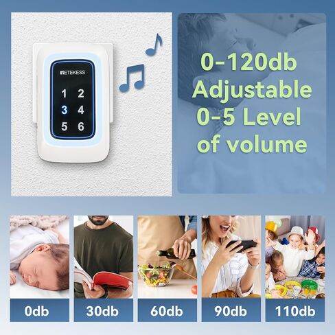 Retekess TH109 Caregiver Pager, Nurse Call Button, Low Battery Reminder, Adjustable Volume, 1 Host and Rechargeable Base 1 Call Bell for Elderly at Home, Patients in Saudi Arabia