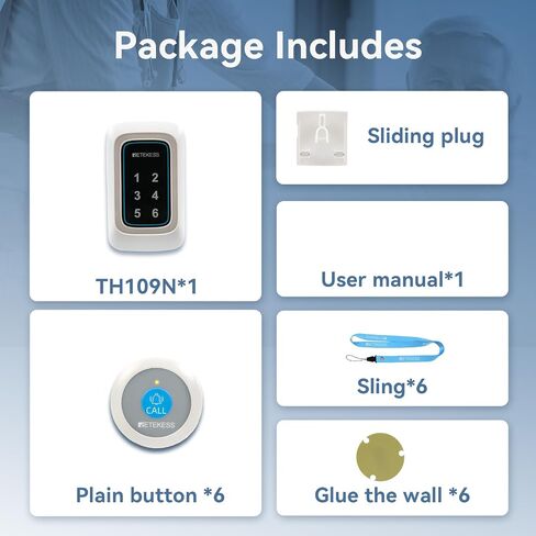 Retekess TH109 Caregiver Pager, Nurse Call Button, Low Battery Reminder, Adjustable Volume, 1 Host and Rechargeable Base 1 Call Bell for Elderly at Home, Patients in Saudi Arabia