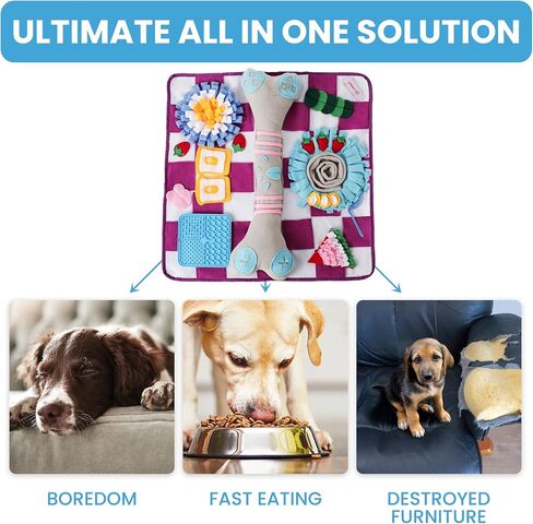 Soft Snuffle Mat for Dogs Large Breed & Lick Pad, Keeps Pets Busy Indoors, Comfortable Sniff Mat to Lay On, Puzzle Toy with Lots of Games, Anti-Slip & Washable, Slows Down Feeding (Purple) in Saudi Arabia