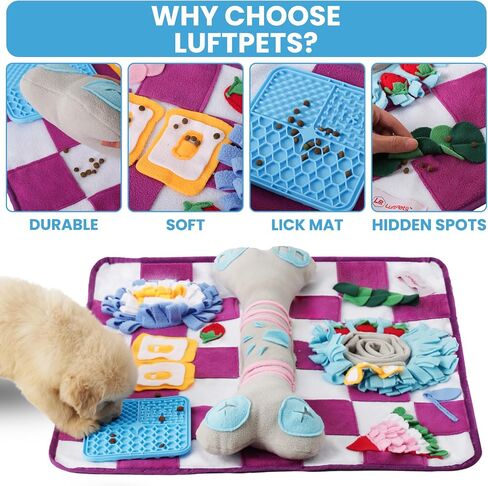 Soft Snuffle Mat for Dogs Large Breed & Lick Pad, Keeps Pets Busy Indoors, Comfortable Sniff Mat to Lay On, Puzzle Toy with Lots of Games, Anti-Slip & Washable, Slows Down Feeding (Purple) in Saudi Arabia